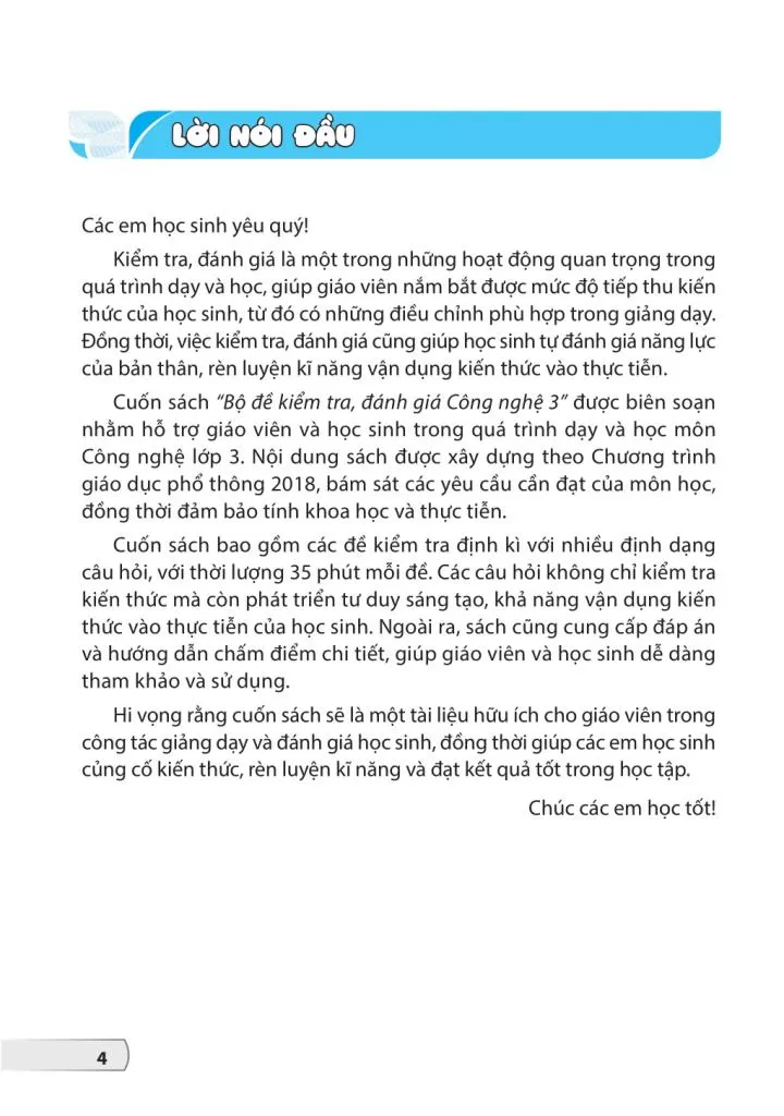 BỘ ĐỀ KIỂM TRA, ĐÁNH GIÁ CÔNG NGHỆ LỚP 3 (Theo chương trình GDPT 2018)